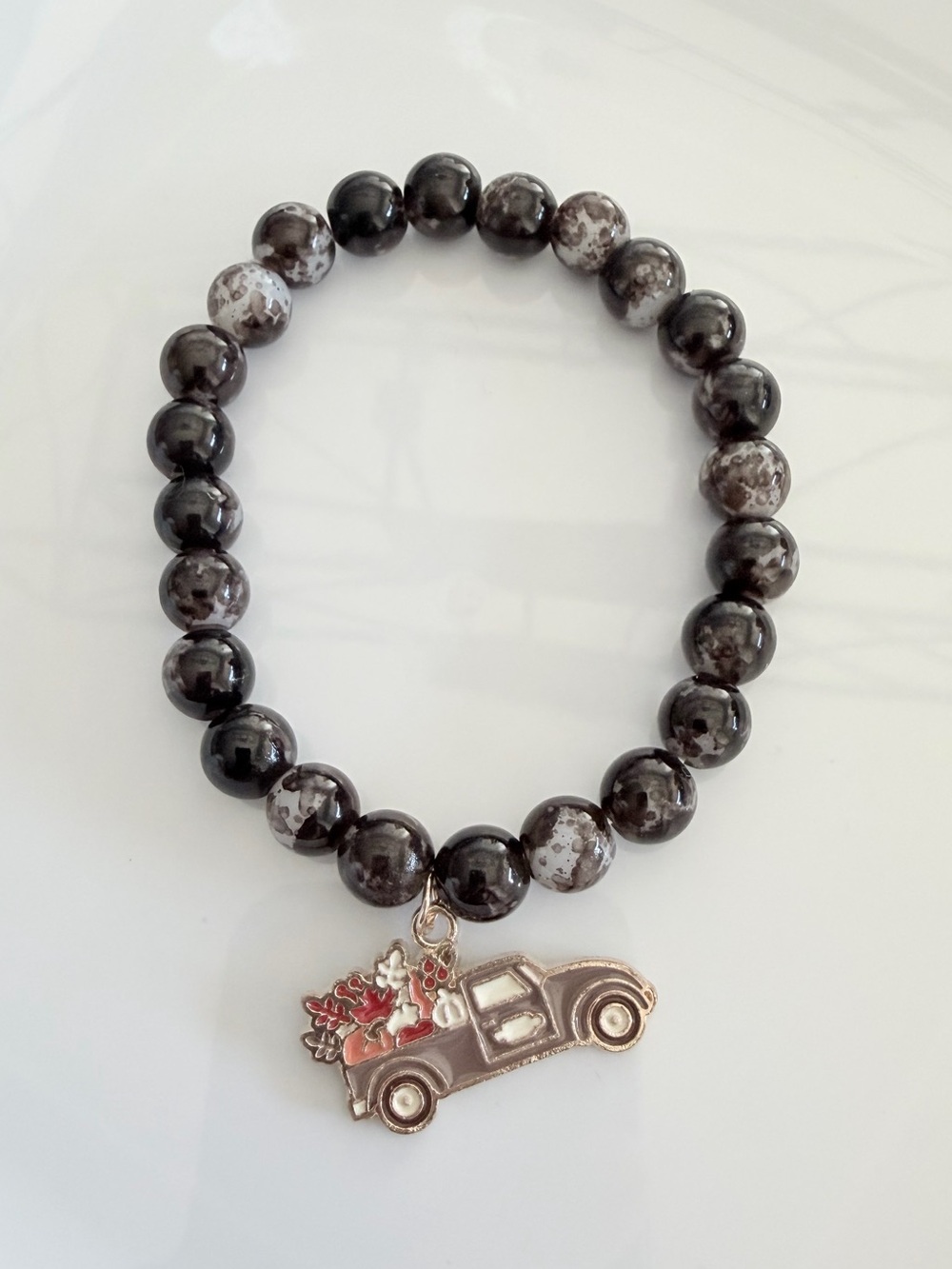 Brown Marbled Beaded Bracelet with Truck Charm